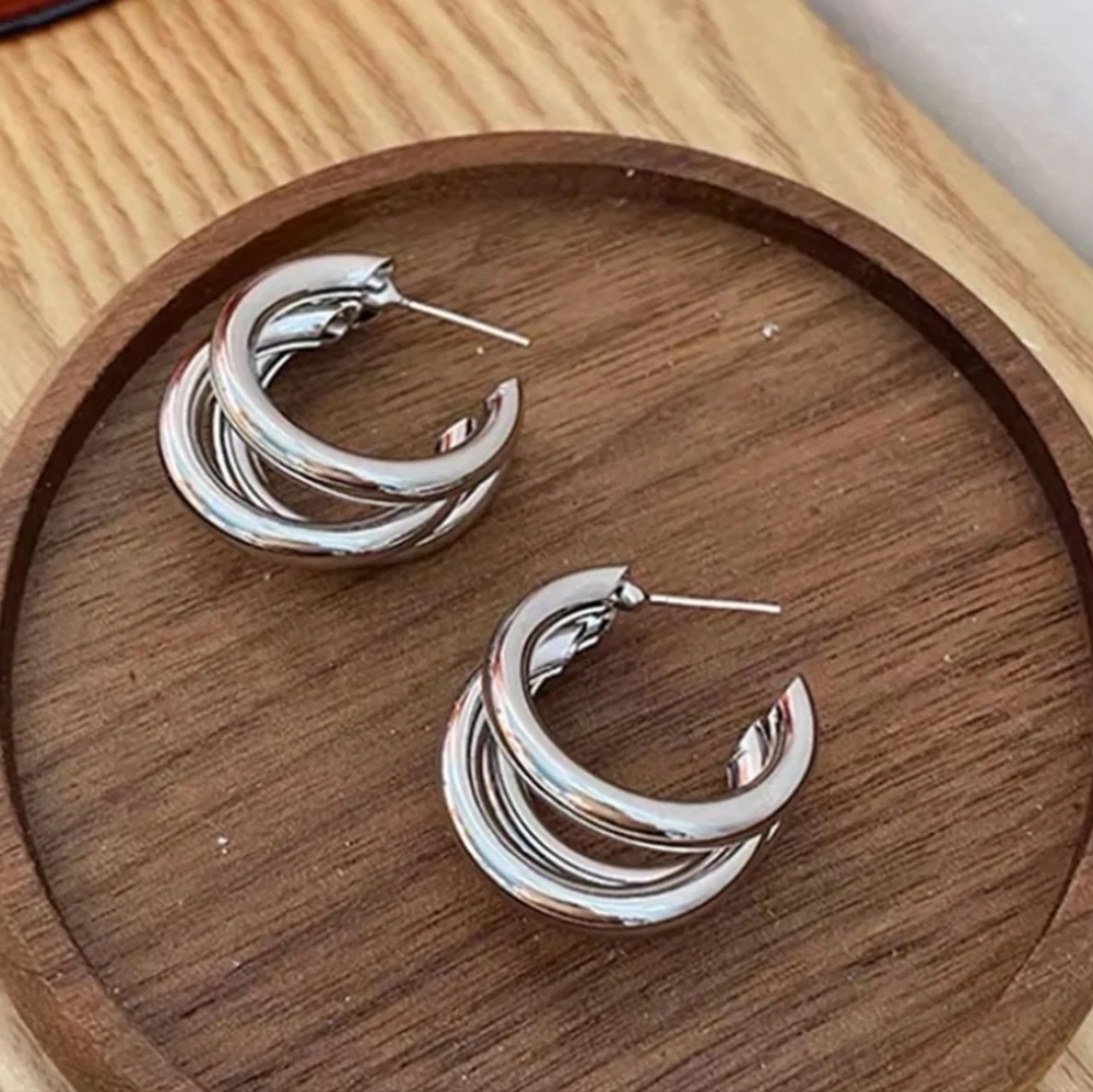 Stainless steel silver tone triple hoop earrings nwt
